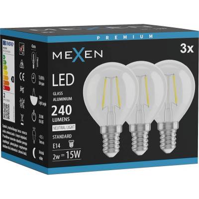 Mexen Vintis 3x LED нажежаема крушка E14, G45, 2W, Неутрална - 4000K, 240 lm, прозрачна (L156-E14-0240-00x03)