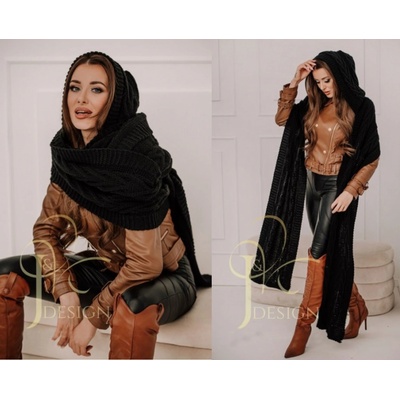 Fashionweek pletená exkluzivní čepice ala kapuce se šálou 2v1 Cleo Černá