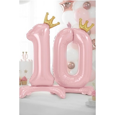 PartyDeco Balónik fóliový Stojacie číslo 0 s korunkou svetlo ružový 84 cm