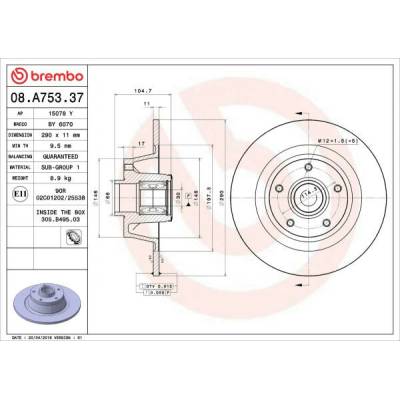 Brzdový kotúč BREMBO 08.A753.37