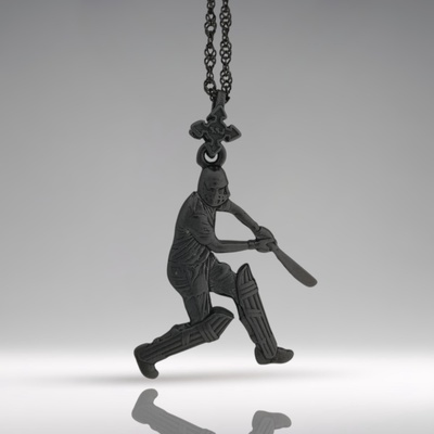 Крикет - Мъжки спортен медальон от оксидирано сребро 925 - Ръчно изработено бижу/талисман - Идеален подарък за спортист - ssj