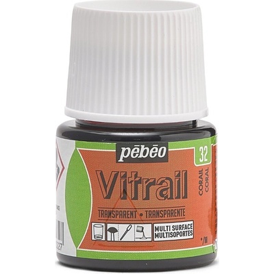 Pébéo Nevypaľovacia farba na sklo Vitrail 45 ml 32 Coral
