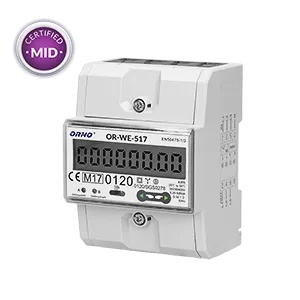ORNO OR-WE-517 - Електромер, трифазен, 80A, 3x230V/400 AC, 50-60Hz, мултитарифен с RS485 порт и MID сертификат (OR-WE-517)