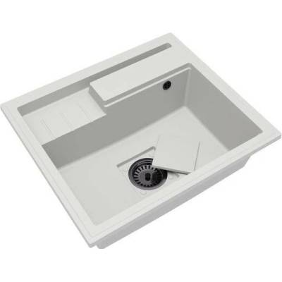 DobreSny Granitový dřez ELITE 6052 BÍLÝ + černý sifon 60 x 52 x 21,5cm