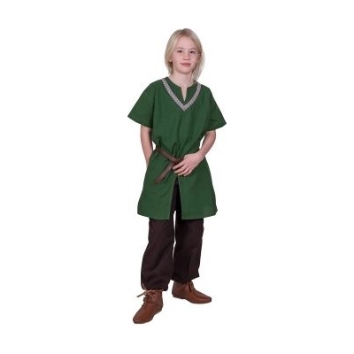 Outfit4Events středověká tunika Ailrik s lemem a krátkým rukávem zelená