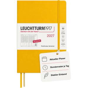 Leuchtturm1917 Weekly Planner 2027 Medium (A5) - French, Sunflower, 210 x 145 mm, January-December (12 months), weekly overview with hourly grid 7: 00-22: 00 per column, hardcover - 400408 (400408)