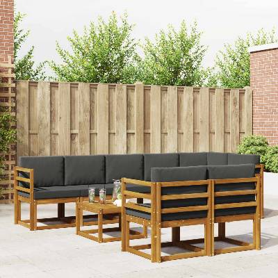 vidaXL Комплект дивани за открито 9 pcs Натурален и Антрацит (3366590)