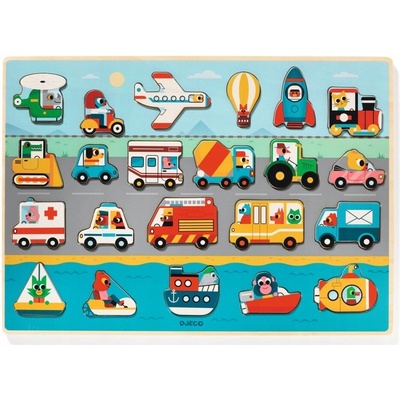 DJECO Drevené puzzle - hlavolam Vozidlá