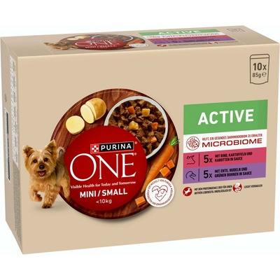 Purina One MINI Dog Active hovězí a kachna ve šťávě 10 x 85 g