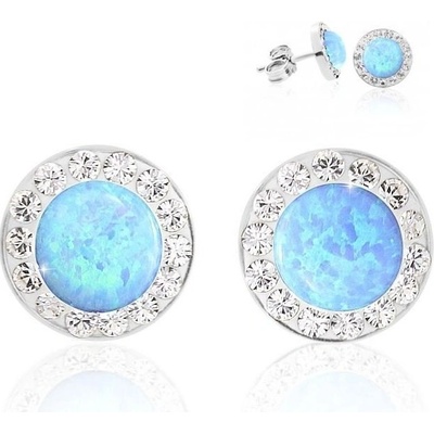 JSB Stříbrné pecky se světle modrým opálem a krystaly Swarovski Elements Blue Opal 15055