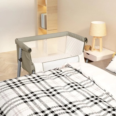 vidaXL Бебешко легло с матрак, таупе, ленен плат (10297)