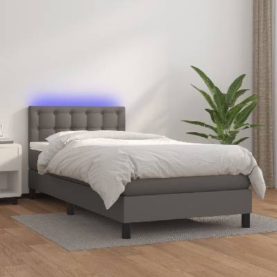 vidaXL 3134190 Boxspring postel s matrací a LED umělá kůže / barva Šedá