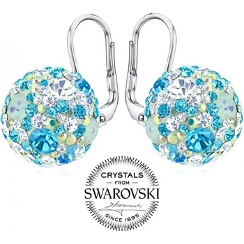 SILVEGO strieborné náušnice guličky so Swarovski Crystals tyrkysovo modrá B36120tyrb