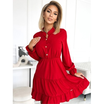 Numoco Рокля със сладко деколте и златни копчета - червена Numoco numoco | Cherven | ЖЕНИ | S