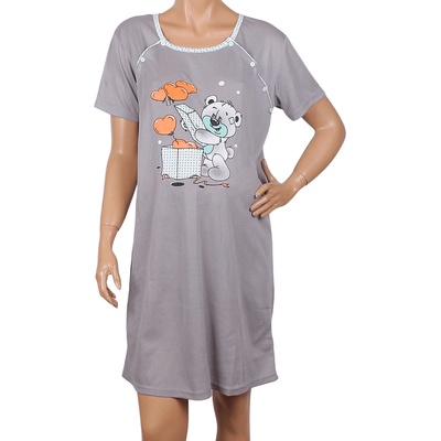 Нощница за кърмачки и бременни в сиво с мече и кант на точки