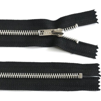 Kovový zip no.5 nerozepínací 12cm jeansový černý (stříbrné zoubky)