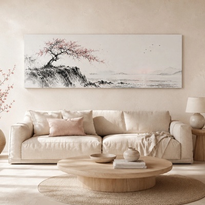 Obraz na plátně - Strom života Sakura ve vlnách FeelHappy.cz Vyberte rozměr obrazu (šířka x výška): 60 x 20 cm