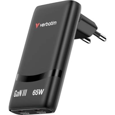 Verbatim GaN Nabíječka Fold 'n' Go 65W, 2xUSB-C, černá (32354)