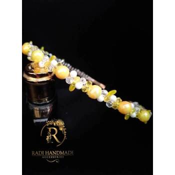Image 1 of Radi handmade Перлена диадема за коса с жълти и оранжеви перли и бели кристали (459)
