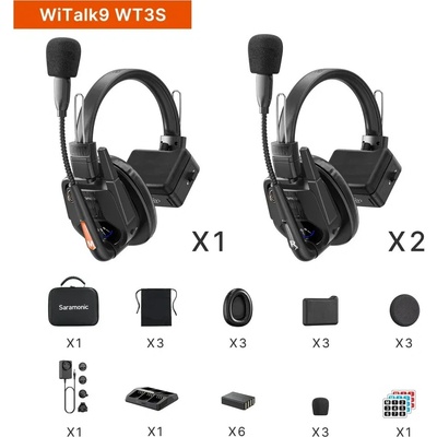 Saramonic WiTalk9 WT3S 3-osobný plne duplexný 1,9 GHz bezdrôtový interkom s headsetom s puzdrom