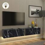 TopMebel Figure TopMebel меламинов стенен шкаф за телевизор с LED осветление в цвят черен мраморен ефект 181, 8x31.7x30cm