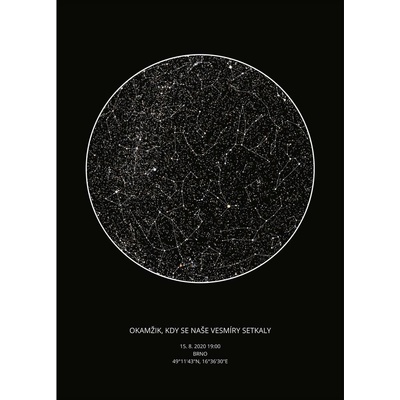 Jen tak z lásky Hvězdná mapa životního okamžiku - Váš originální dárek s hloubkou Rozměr plakátu: 30 × 40 cm (tištěný plakát), Barva pozadí: Černá
