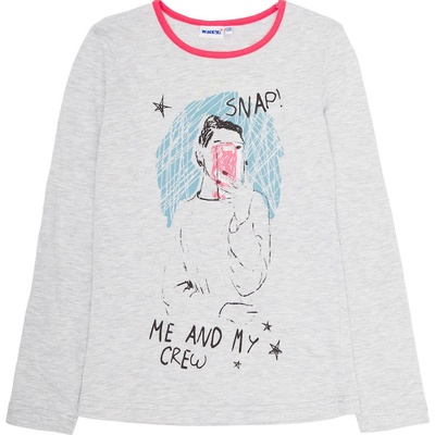 Winkiki kids Wear dívčí tričko s dlouhým rukávem Snap šedý melanž