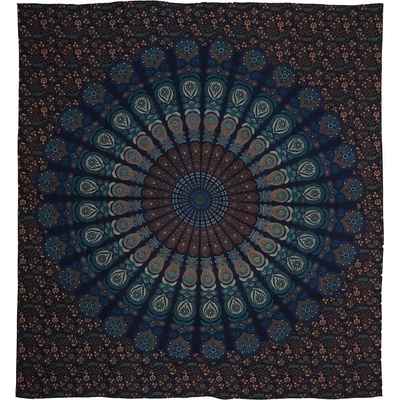 BOB Batik přehoz na postel indický Peacock Mandala tyrkysovo modrý bavlna King size 220 x 200 cm
