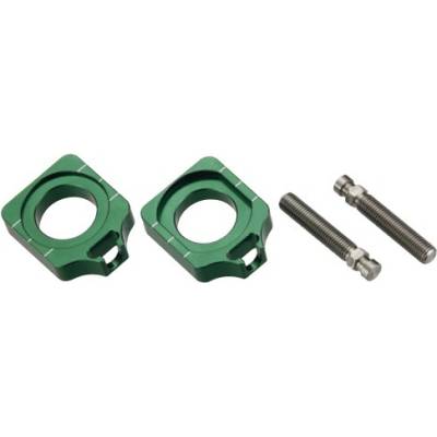 ACCEL napínák zadní osy se šroubem KAWASAKI KXF 250/450 '04-'14 barva zelená (komplet-2 kusy)