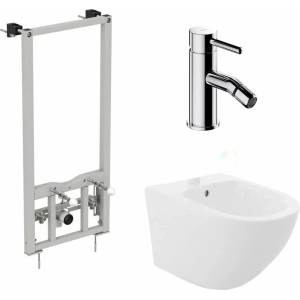 Ideal Standard Комплект монтажна рамка Ideal Standard ProSys, бяло биде Rea Carlo и хромиран смесител за биде Omnires Y (R016267+5902557330355+Y1220STCR)