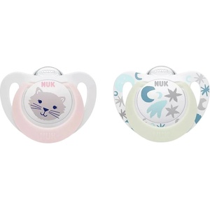 Nuk Светещи силиконови залъгалки NUK - Star Night & Day, 0-6 м, За момиче, 2 броя (10175286) - baby