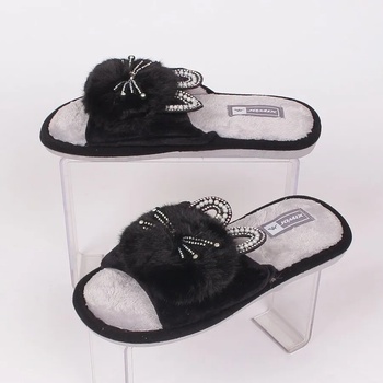 Image 1 of Меки дамски пантофи в черно с пухче - коте