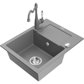 Mexen Enzo гранитна мивка с 1 отделение, с отцедник и кухненски смесител Carla, сив - 6506-71-670700-71 (6506-71-670700-71)