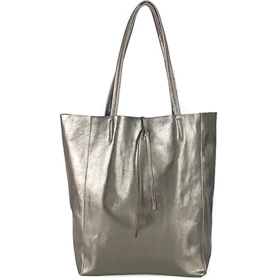 Kožená shopper kabelka 396 metalíza šedá
