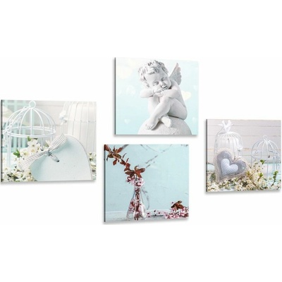 Set obrazů jemné zátiší s andílkem - 4x 60x60