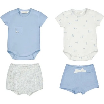 Mayoral Комплект 2 къси бодита и 2 чифта къси панталони за новородено момче Mayoral в синьо и бяло