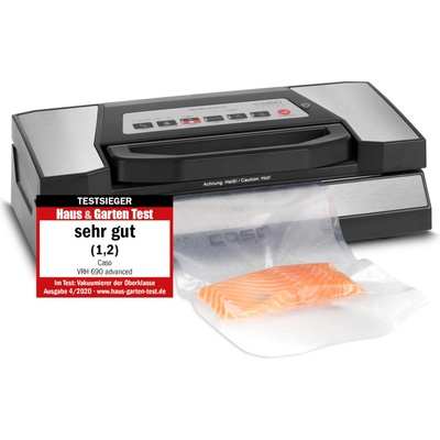 CASO Design VRH 690 advanced vacuum sealer test winner, vacuum sealer for food, 150 vacuum sealing processes non-stop, double weld seam, 20 liters/min, cutter, incl. 2 professional film rolls - 1527