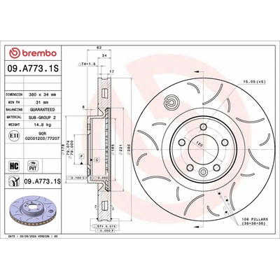 Brzdový kotúč BREMBO 09.A773.1S (09A7731S)