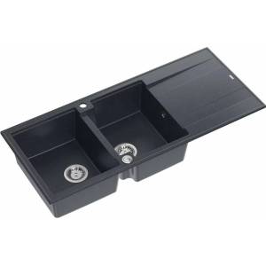 Quadron Вградена композитна мивка Quadron Evan 121 черна - неръждаема стомана 116x50 см (HQE11650U8_BS_P2O) Мивка за вграждане