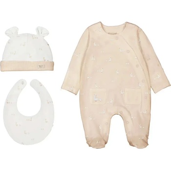 Mayoral Сет дълго боди, шапка и лигавник в Бежов цвят за новородено бебе Mayoral
