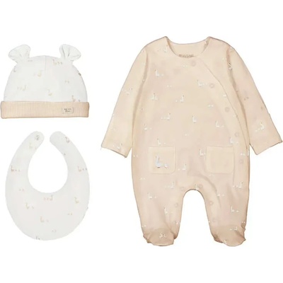Mayoral Сет дълго боди, шапка и лигавник в Бежов цвят за новородено бебе Mayoral