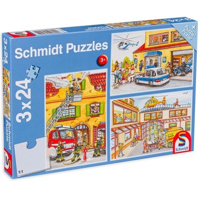 Schmidt Spiele Пъзел Schmidt 3 в 1 - Пожарникари и полицаи (56215)