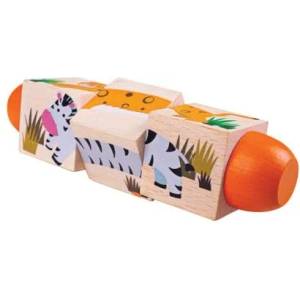 Bigjigs Toys - Дървени въртящи се кубчета - В джунглата (BJ077)