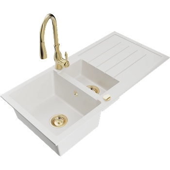 Mexen Andres гранитна мивка 1, 5-коморова с отцедник и кухненски смесител Savita, бяла - 6515-20-672601-50 (6515-20-672601-50)