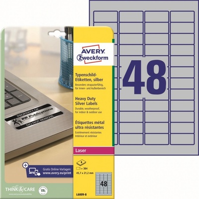 Avery Zweckform L6009-8 Velmi odolné PET etikety 45,7x21,2mm 384 ks stříbrná