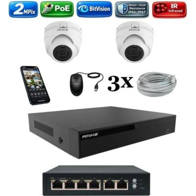 Amiko IP 2 kamerový set so switchom 2Mpix Dome 1200K2V2