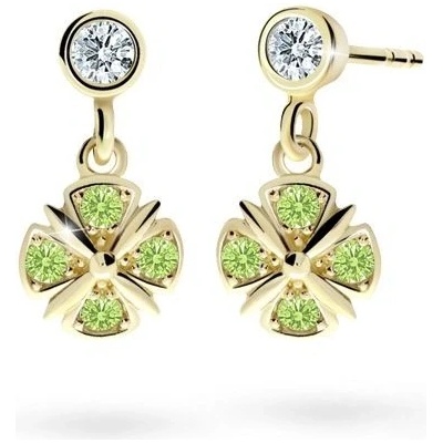 Danfil dětské náušnice C2245 ze žlutého zlata s kamínky Peridot Green zapínání balónek