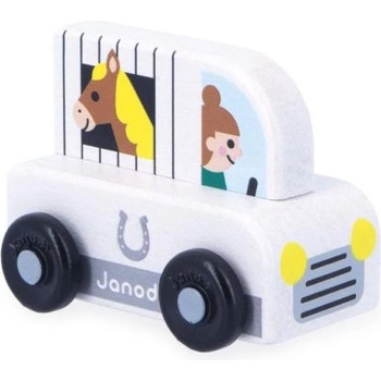 Janod Cross roads Дървена кола за бутане Кола с ремарке бяла