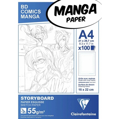 Clairefontaine Papíry na ilustraci Manga bílé s rámečkem 55g/m2 100 ks A4 Stoaryboard