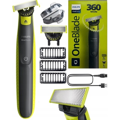GOLARKA PHILIPS ONEBLADE 360 ZASTRIHÁVAČ FÚZOV A FÚZOV, VODOTESNÝ, 3 NÁSTAVCE